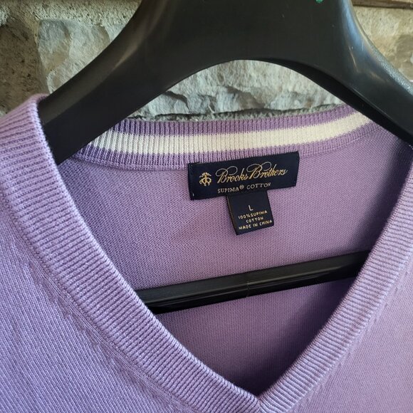 Brooks Brothers 100% Supima Cotton V Neck Sweater Purple Mens Large Preppy - Picture 5 of 8